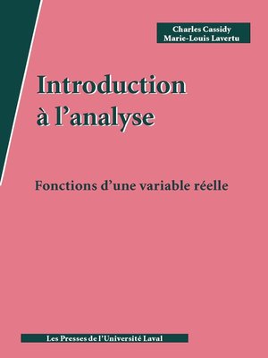 cover image of Introduction à l'analyse. Fonctions d'une variable réelle